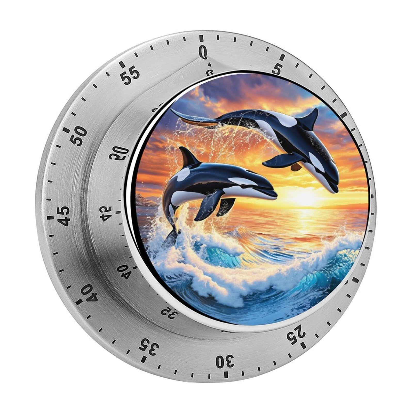 Orca Whales Jumping Water 60 Minute Wind Up Timer,Visual Mechanical Magnetic Timer with Loud Alarm for Kitchen