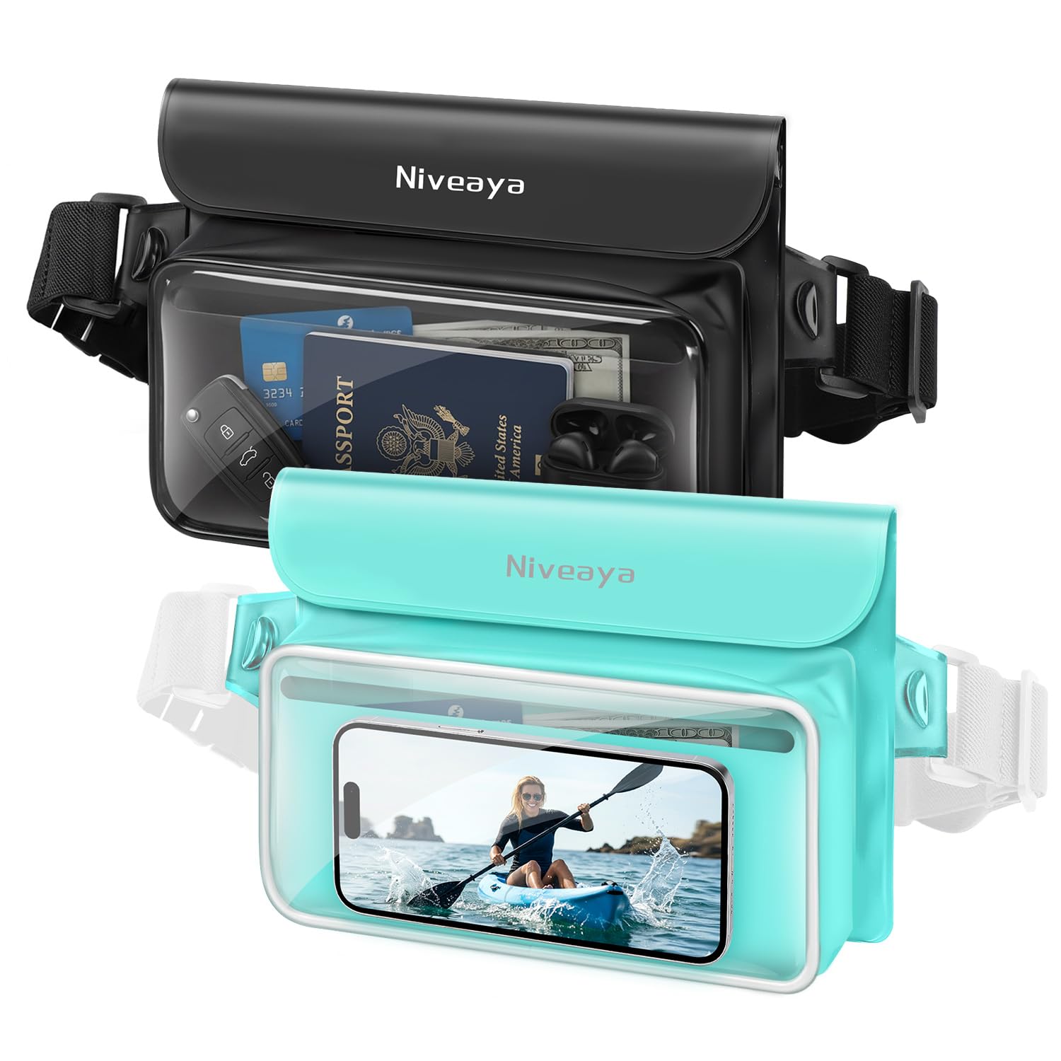 Photo 1 of Niveaya IPX8 Waterproof Fanny Pack for Men Women, Large Capacity Touch Screen Dry Bag for Kayaking, Paddle Boarding, Waterpark & Swimming Essentials, Adjustable Waist Strap Pouch for Cell Phone