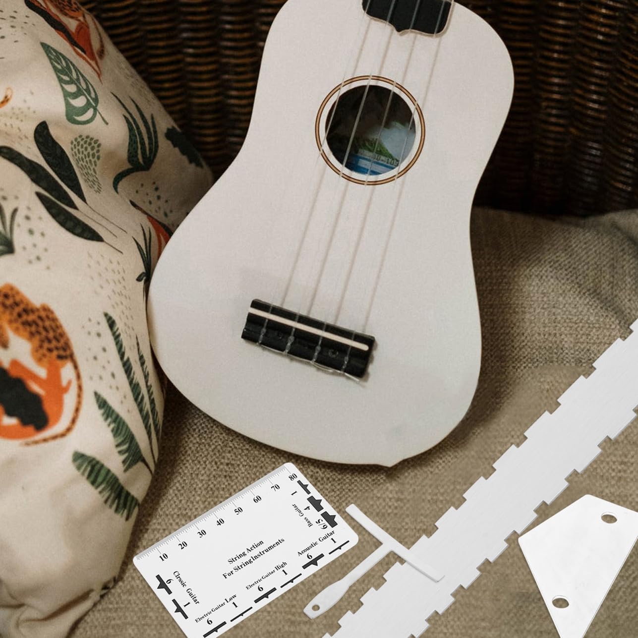 Kit de 12 Piezas de Herramientas para Guitarra Diseño Compacto y Borde Redondeado, Medidor de Acción de Cuerdas para Guitarra Acústica y Eléctrica en Mantenimiento