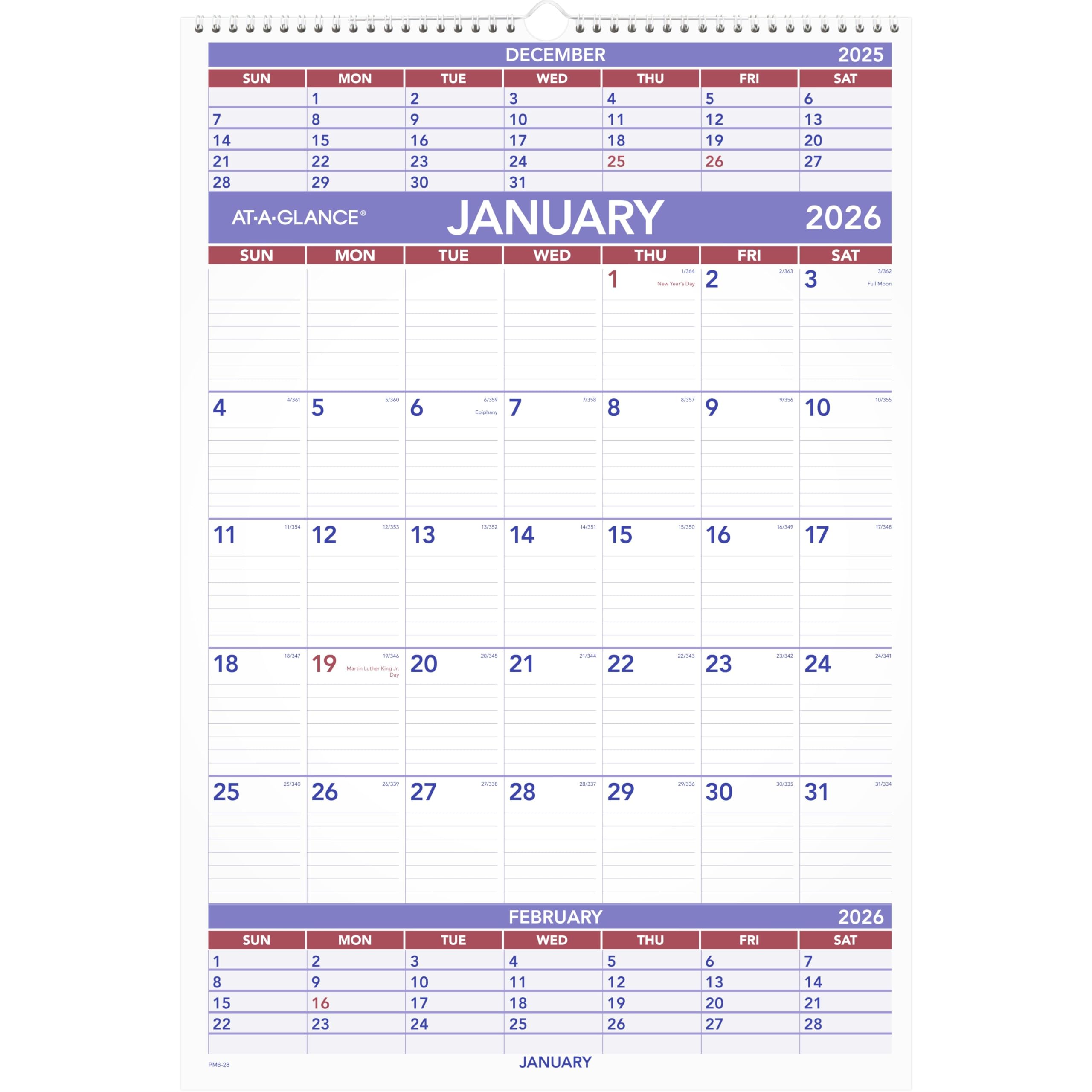 AT-A-GLANCE 2026 Wall Calendar, 15.5" x 22.75", Large, 3-Month Reference (PM62826)