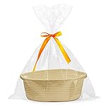 Pro Goleem Small Woven Basket with Gift Bags and Ribbons Durable Baskets for Gifts Empty Small Rope Basket for Storage 12X 8 X 5 Baby Toy Basket with Handles, Khaki