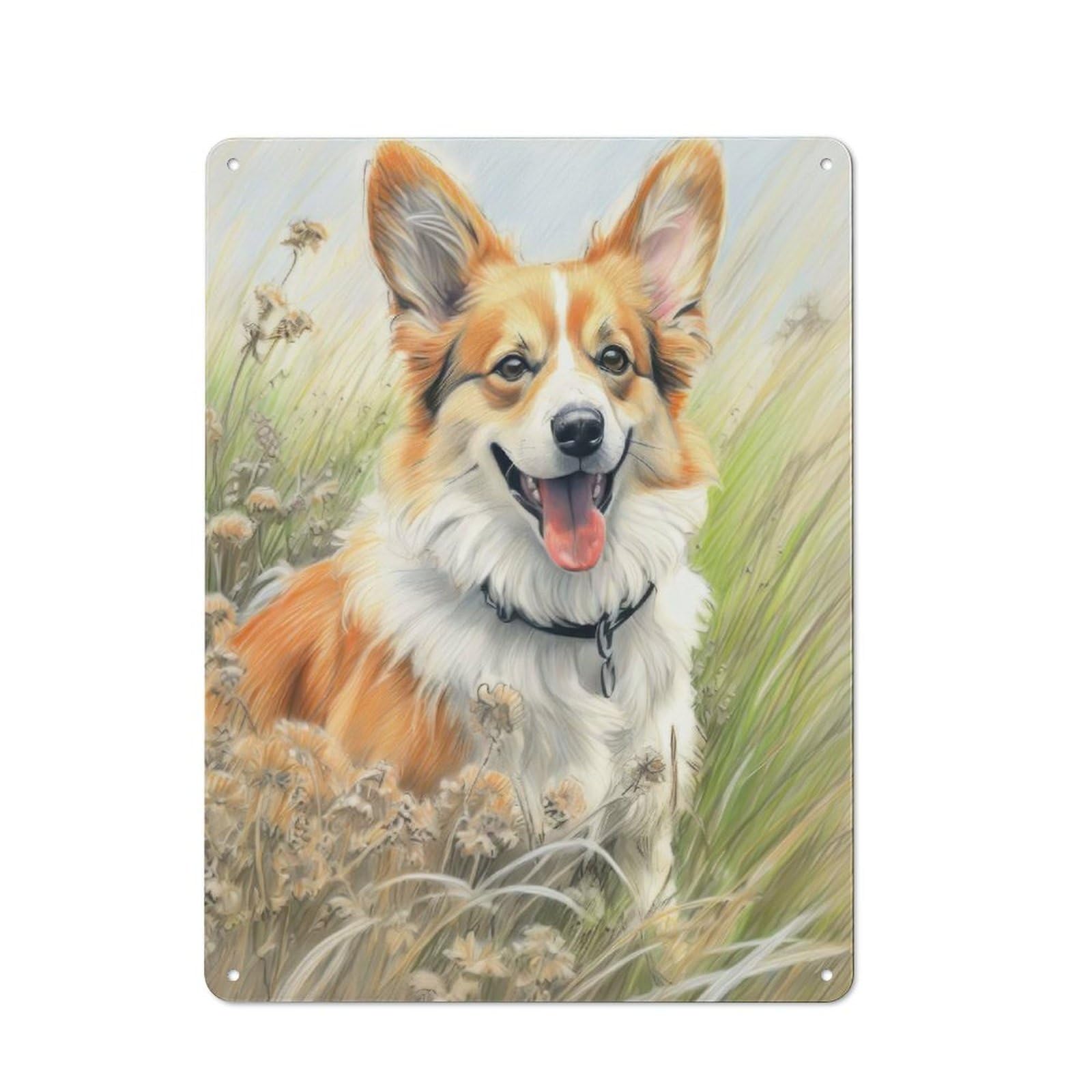Junmoney Corgi Sketch Vintage Printed Metal Sign 40X30cm For Bar Or Restaurant, For Restaurant Interior Fans