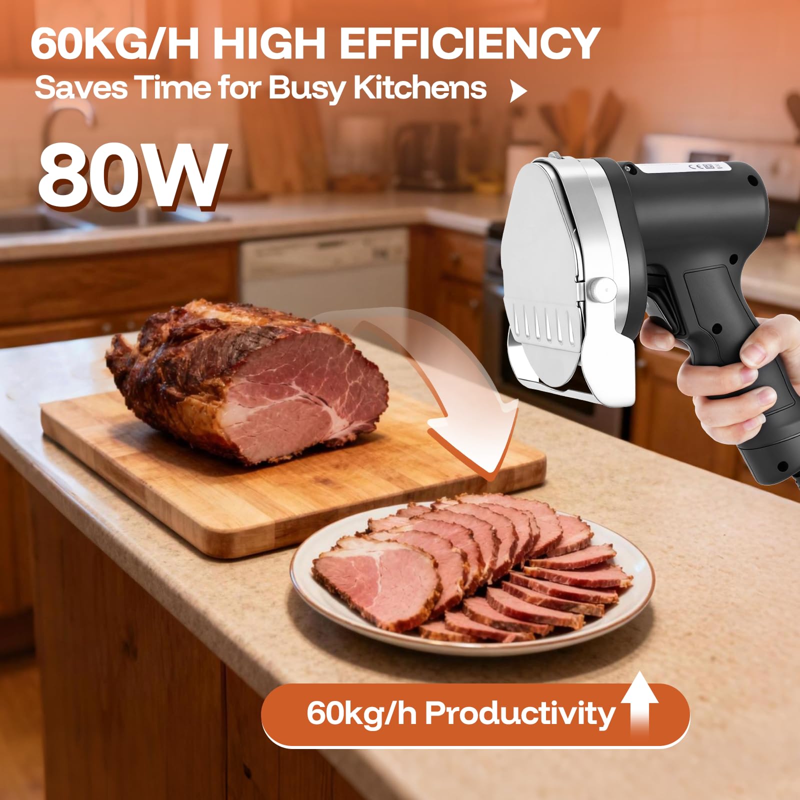 YJINGRUI Dönermesser Elektrisch, Elektrisches Kebabmesser/Schneidemesser, 2 Edelstahlklingen​, 80 Watt mit Schnittdicken-Einstellung 0.5-8 mm für Dönerläden und Restaurants