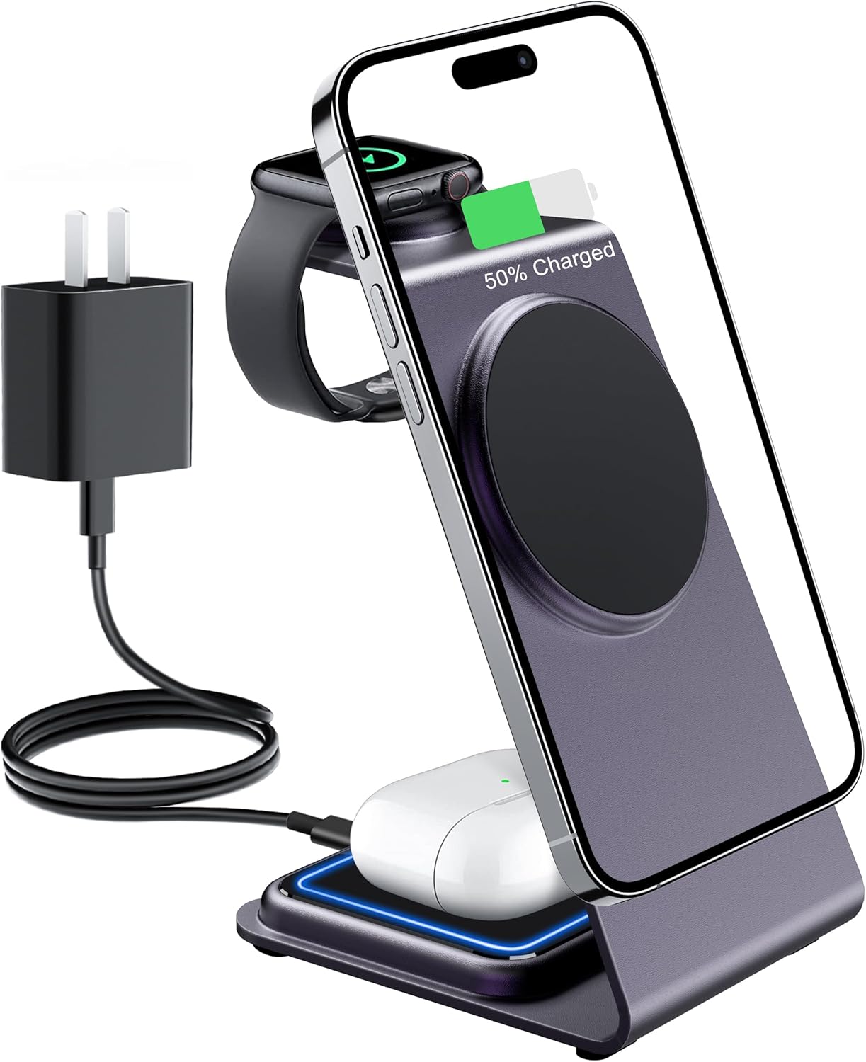 Magnetic 3 in 1 Wireless Charging Station for MagSafe iPhone and Multiple Apple Devices - Purple