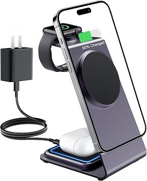 Magnetic 3 in 1 Wireless Charging Station for MagSafe iPhone and Multiple Apple Devices - Purple