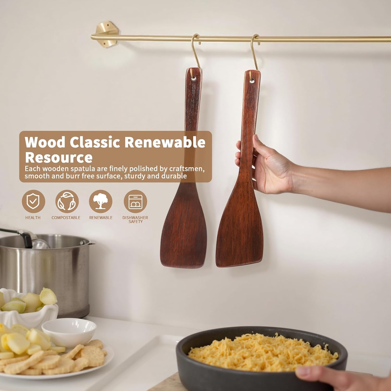 Wooden Spatula for Cooking, Long Handle Corner Spatulas for Frying Pan, Right Hand Wood Turner for Cooking Kitchen Utensils - Image 7