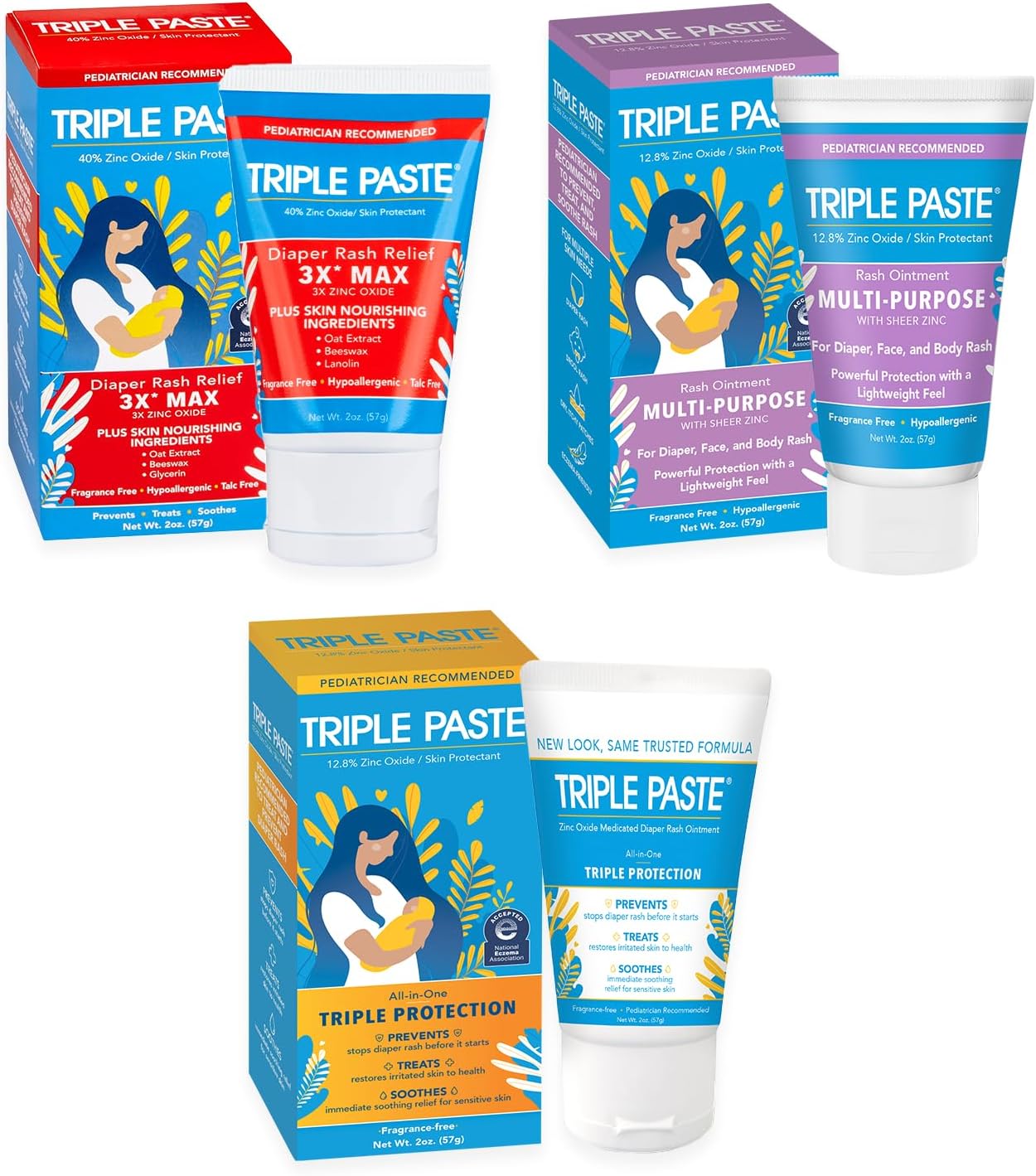Gift Bundle: Diaper Rash Cream 2 oz Ointment, 3X Max Strenth 2 oz Ointment, & Sheer Zinc 2 oz Ointment Trio Kit