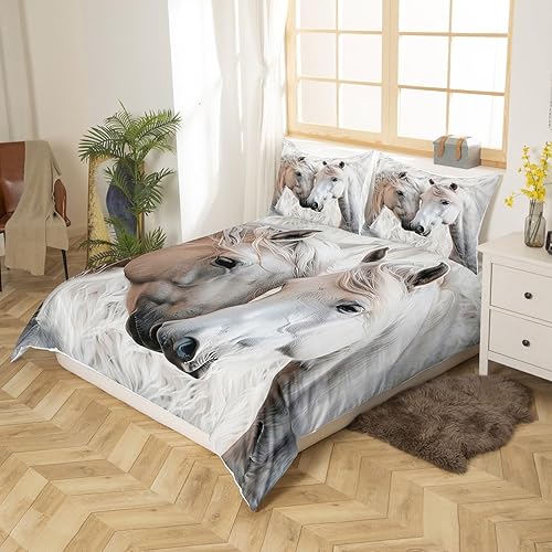 Miniatura 3 de jejeloiu Juego de ropa de cama de caballo para niñas y niños, juego de funda de edredón de piel de vaca decorativa para habitación, funda de edredón