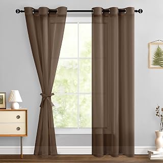 Hiasan Sheer Curtains with Tiebacks, Brown, W42 x L84, 2 Panels