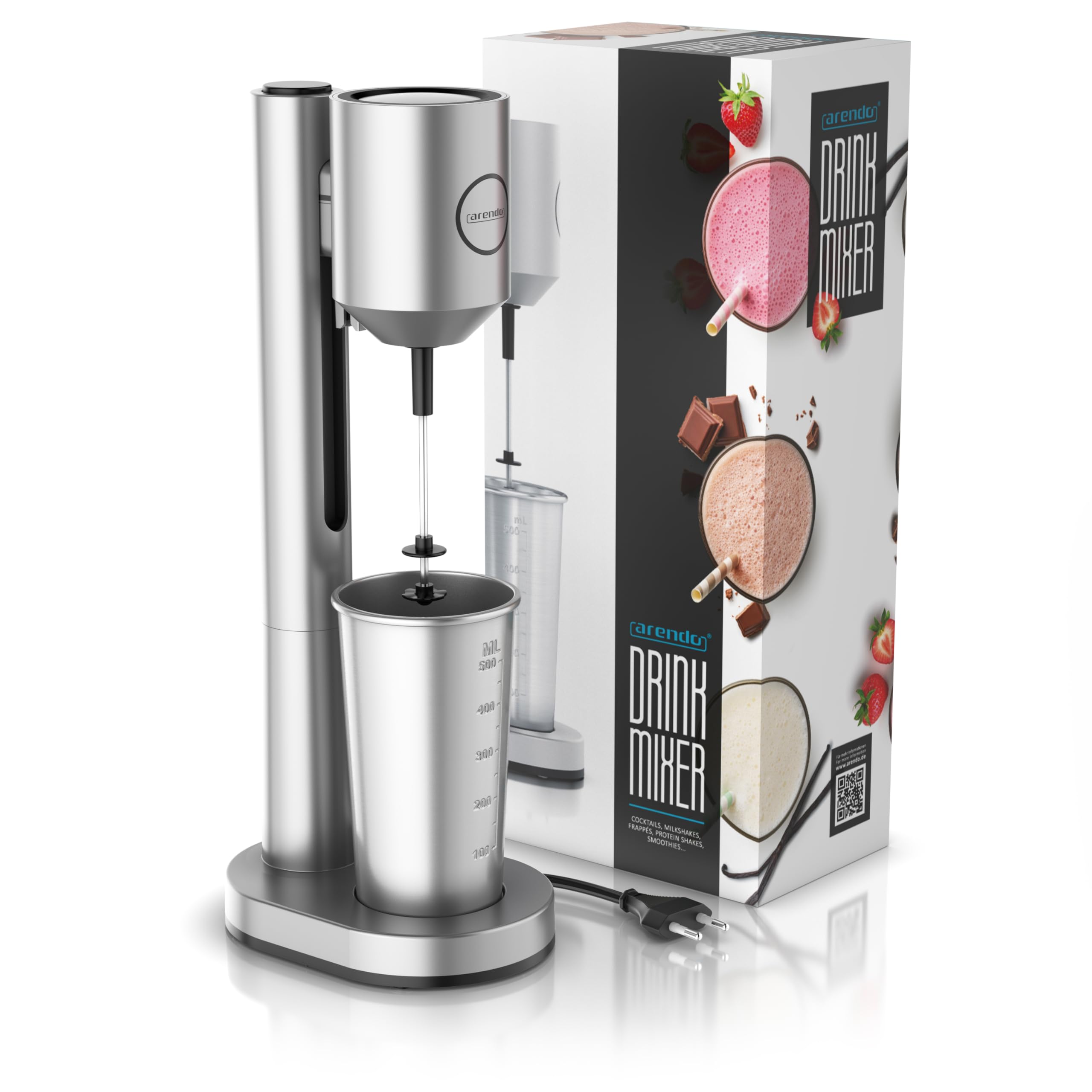Arendo - Drink Mixer - Eiweiß Shaker - Getränkemixer - elektrischer Standmixer - 500 ml Becher - 22.000 U min - 2 Geschwindigkeitsstufen - Fitness Protein Drinks Smoothies Milchshakes Cocktails