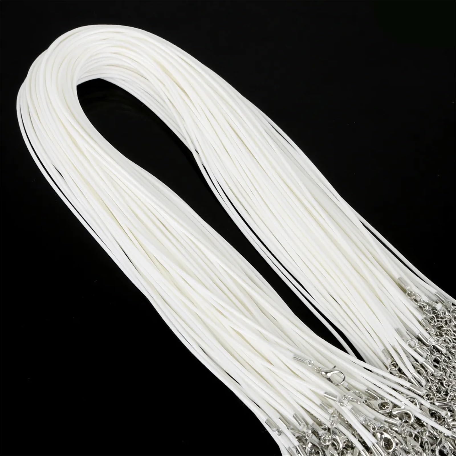 Naszyjnik sznurek 100 sztuk 1.5/2mm bawełniany woskowany regulowany pleciony do liny naszyjnik łańcuszek z karabińczykiem DIY biżuteria(White,1.5mm)