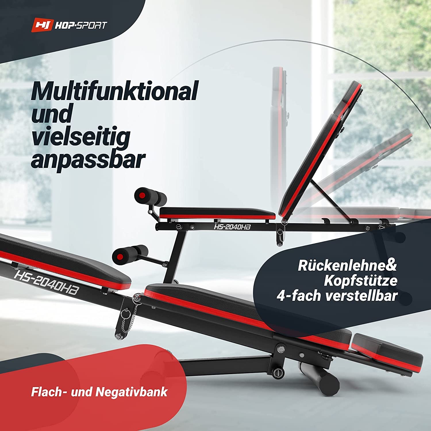 Hop-Sport ławka do podnoszenia ciężarów, składana, regulowana ławka treningowa z blokadą nóg, wielofunkcyjna ławka fitness do domu, do treningu mięśni brzucha, maks. obciążenie 150 kg