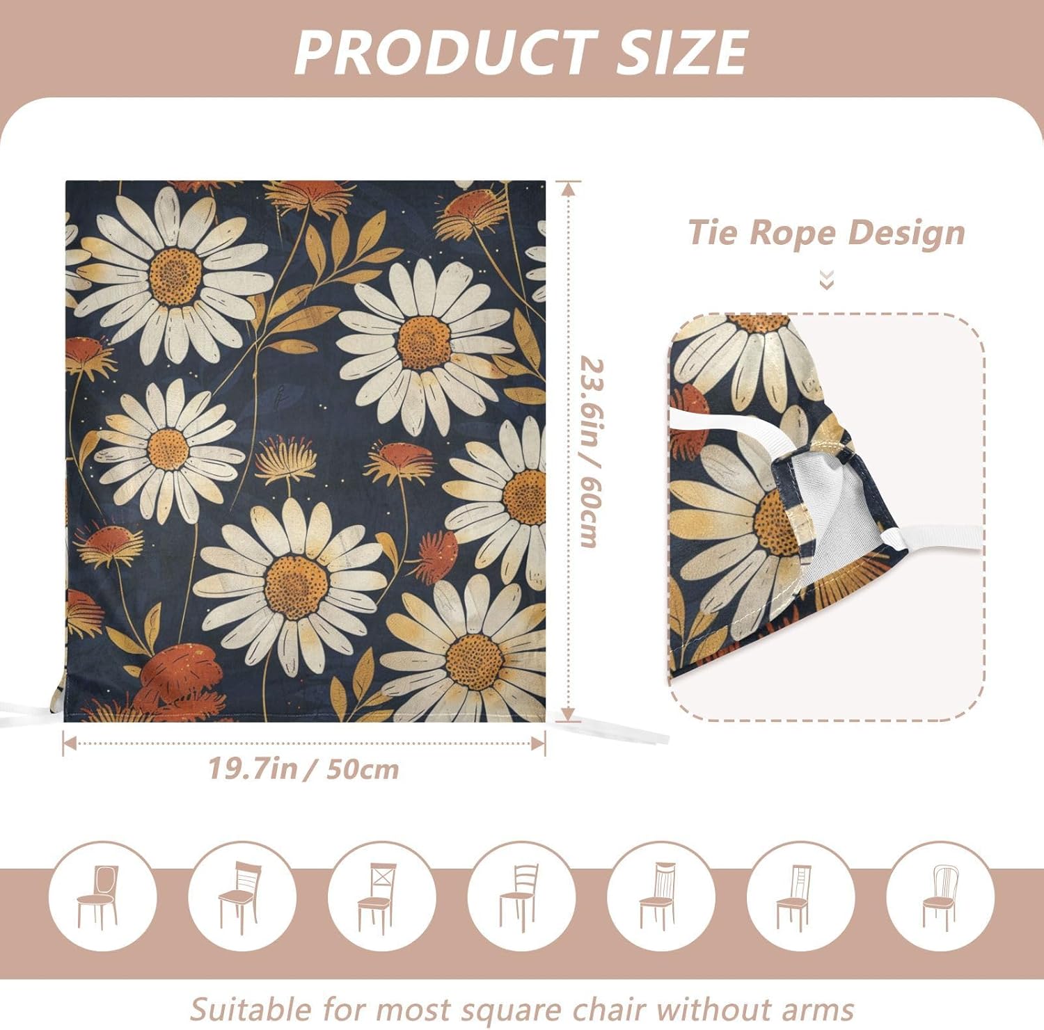 ALAZA Retro White Daisy Flowers Chair Back Cover Set of 6, Washable Reusable Removable Chair Slipcovers Decorative Chair Cover for Home Kitchen Wedding Party