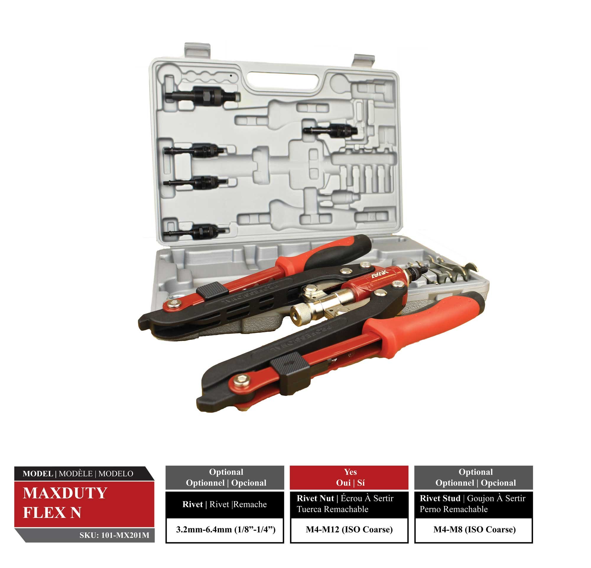 AVAK MaxDuty Flex N - Heavy Duty Flexible Handle M12 Blind Rivet Nut Setter (Metric Coarse)