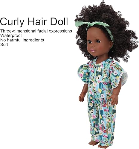 Miniatura 4 de SUNGOOYUE Muñeca de bebé de piel negra de 14 pulgadas, muñeca de bebé africana portátil de alta simulación con banda para el pelo para juego de rol