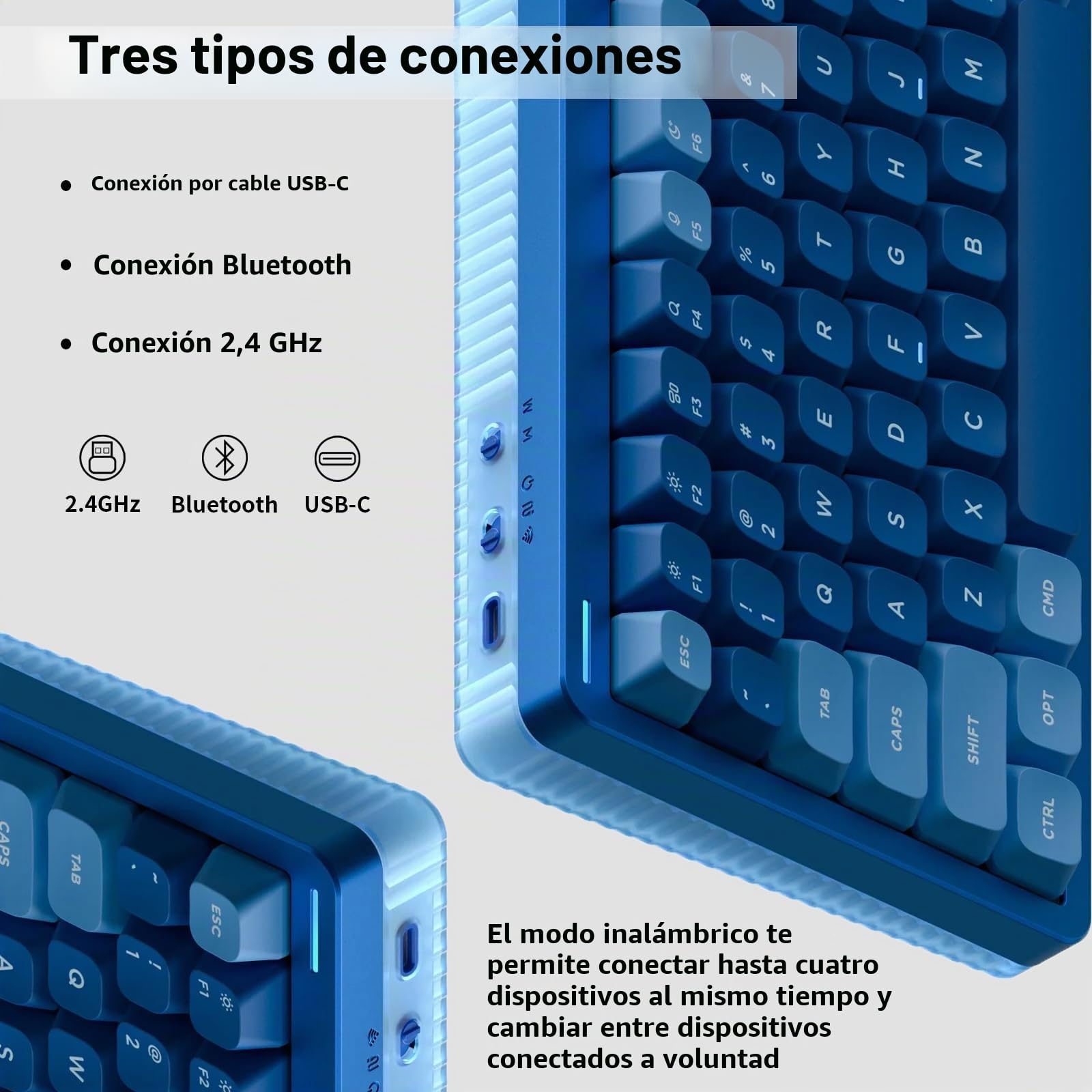 nuphy Halo75 V2 Teclado Mecánico para Juegos, 75% Inalámbrico Hot Swappable Bluetooth, 83 Teclas, Retroiluminación RGB, Soporta Bluetooth/2.4GHz/USB-C - (Azul, Mint (37gf))