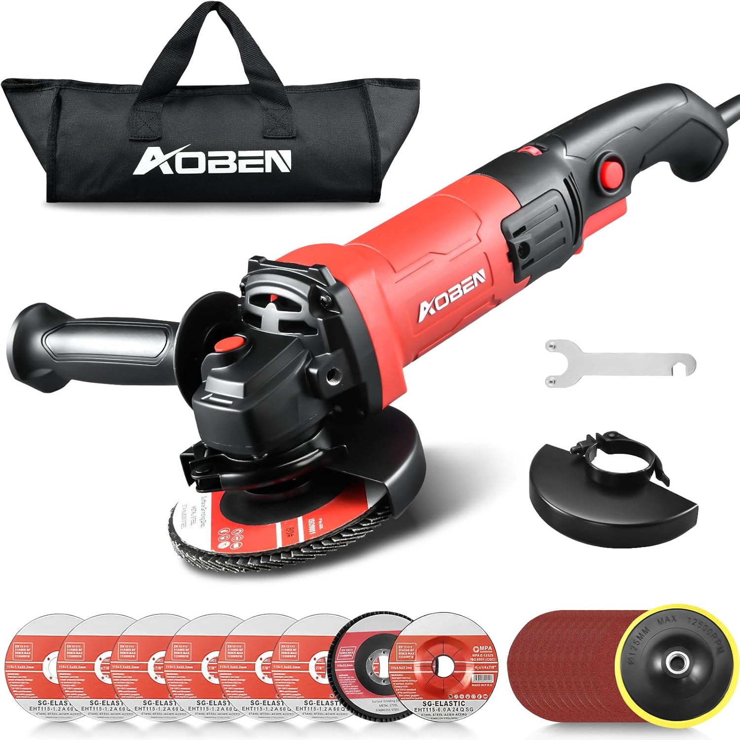 AOBEN 900W Angle Grinder 4-1/2 inch | 7.5Amp, 11000 RPM, 6-Speed Corded Electric Cut off Tool with Switch Lock | for DIY & Metal Cutting, Grinding & Polishing