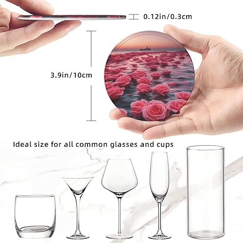 Miniatura 8 de Roses by The Sea Fashionable Printed Leather Coaster Set,A Set of 6 Pieces,4 Inches in Diameter,Adding an Artistic Atmosphere to Your Desktop