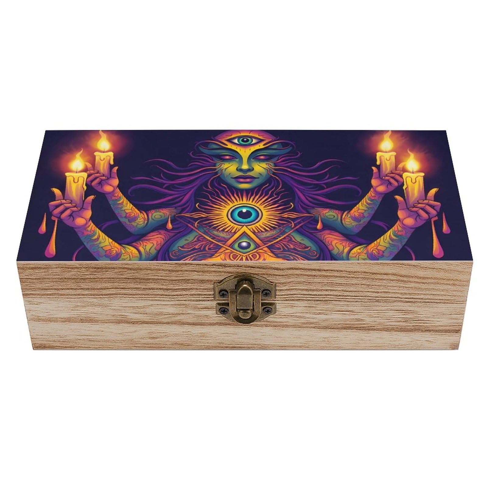 HLBSDM Abstract Trippy Witch Art Wooden Storage Box