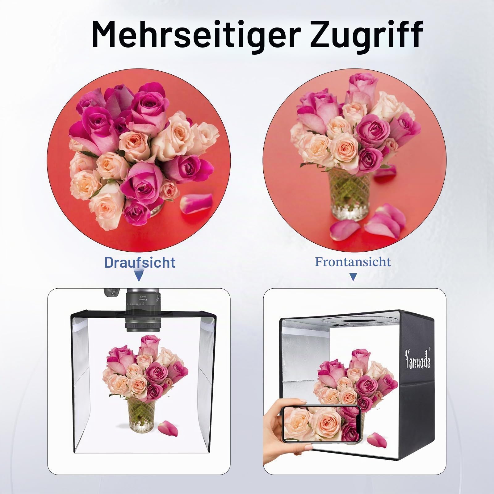 Fotobox Produktfotografie 40x40cm USB-C Kompatibel, Upgraded 18W Fotostudio 5700K dimmbare 180 LEDs (CRI>97), 6 Hintergründe, 3 Lichtmodi – Lichtbox für Produktfotos, Schmuck