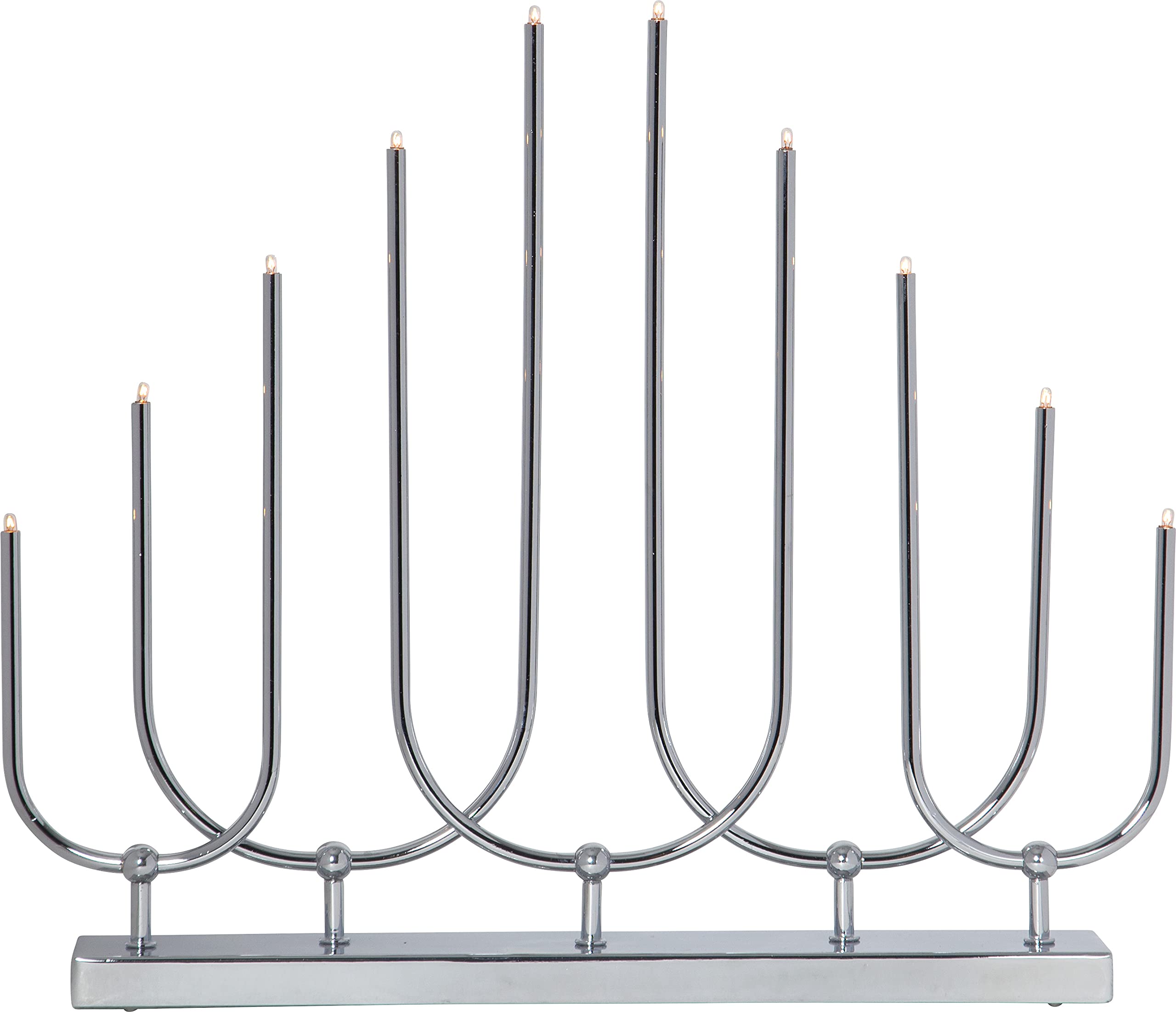 Fensterleuchter Novum von Star Trading, Kerzenständer mit 10 Glühbirnen E5 warmweiß, Weihnachtsdeko aus Metall in Chrom, Kabelschalter, Länge: 46 cm