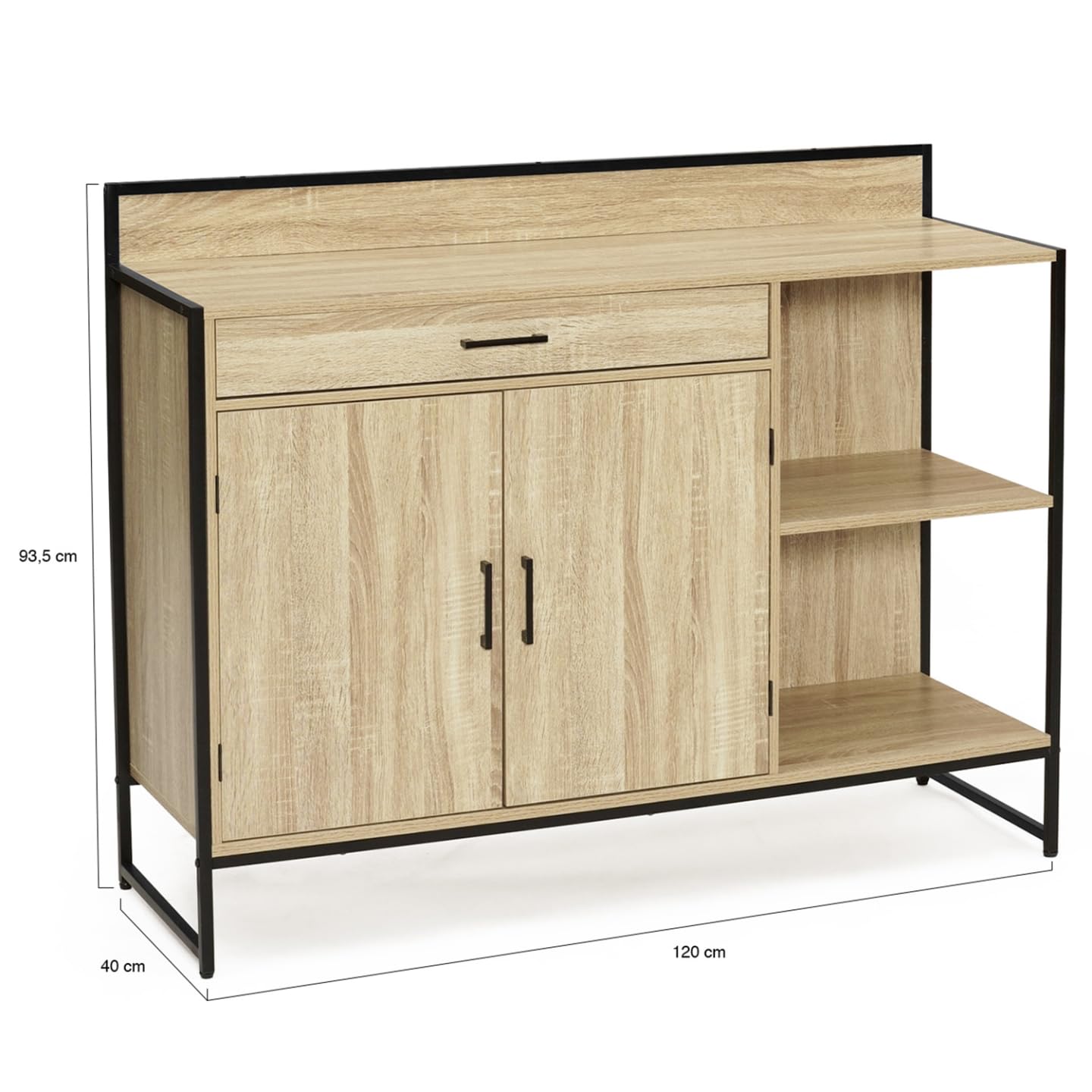 IDMarket – Aparador bajo de cocina 120 cm Detroit Plan de trabajo H.83 CM 2 puertas + cajón diseño industrial