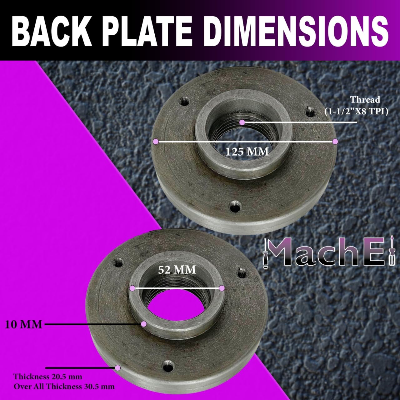 MachEl 3-szczękowy samocentrujący uchwyt tokarski 5" (125 mm) z żeliwną płytą tylną – gwint 1-1/5.1 cm x 8 TPI - kompatybilny z tokarkami Boxford