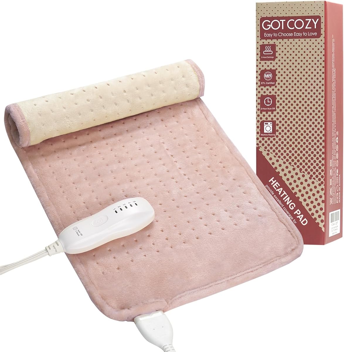 GOTCOZY Heating Pad for Back Pain Relief & Cramps,Electric Heating Pads for Neck and Shoulders with 2H-Auto Shut Off and 5 Heat Settings,Gifts for Women Men 12''X24''(Rose)