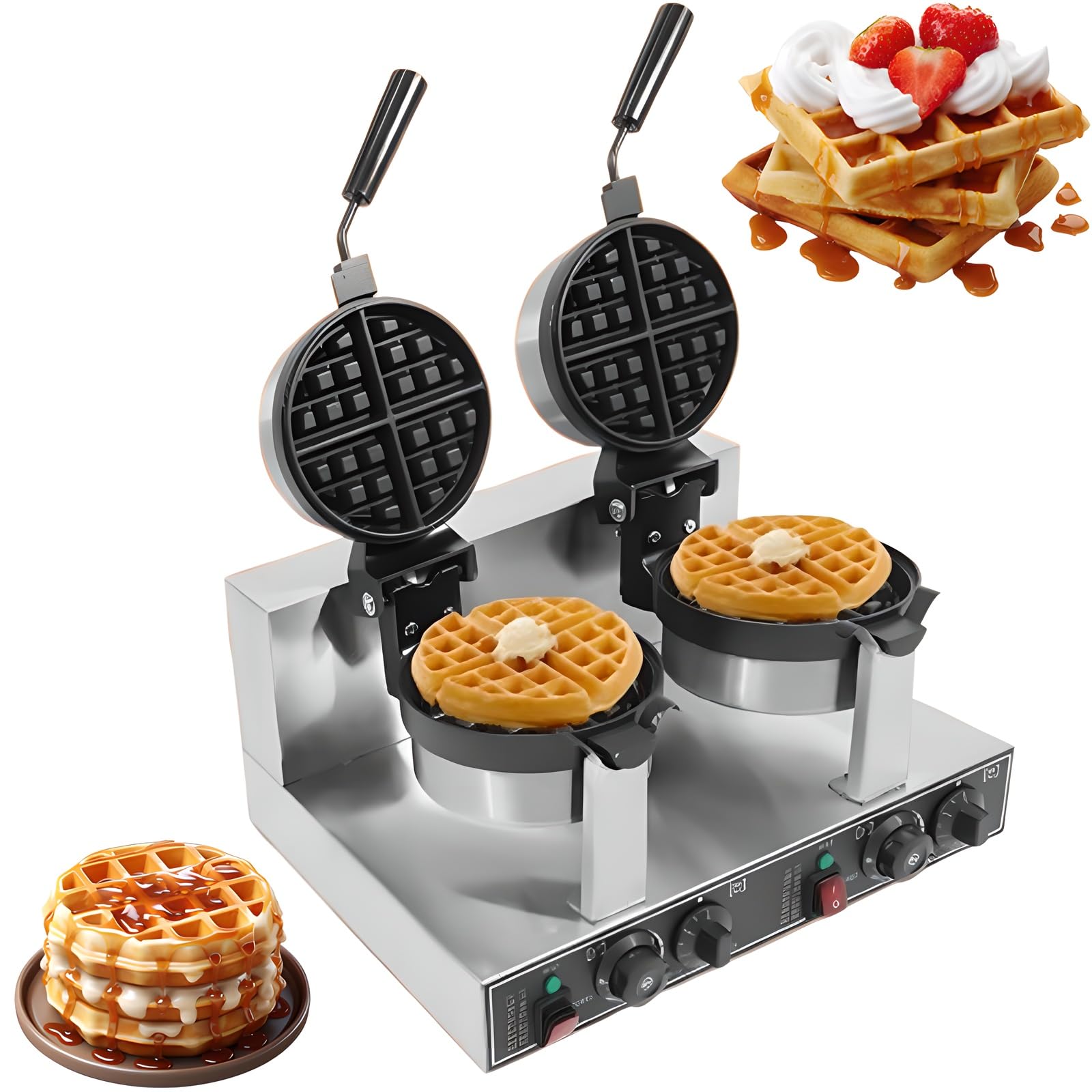 Machine à la gaufre commerciale 2400W double tête avec thermostat 300°C