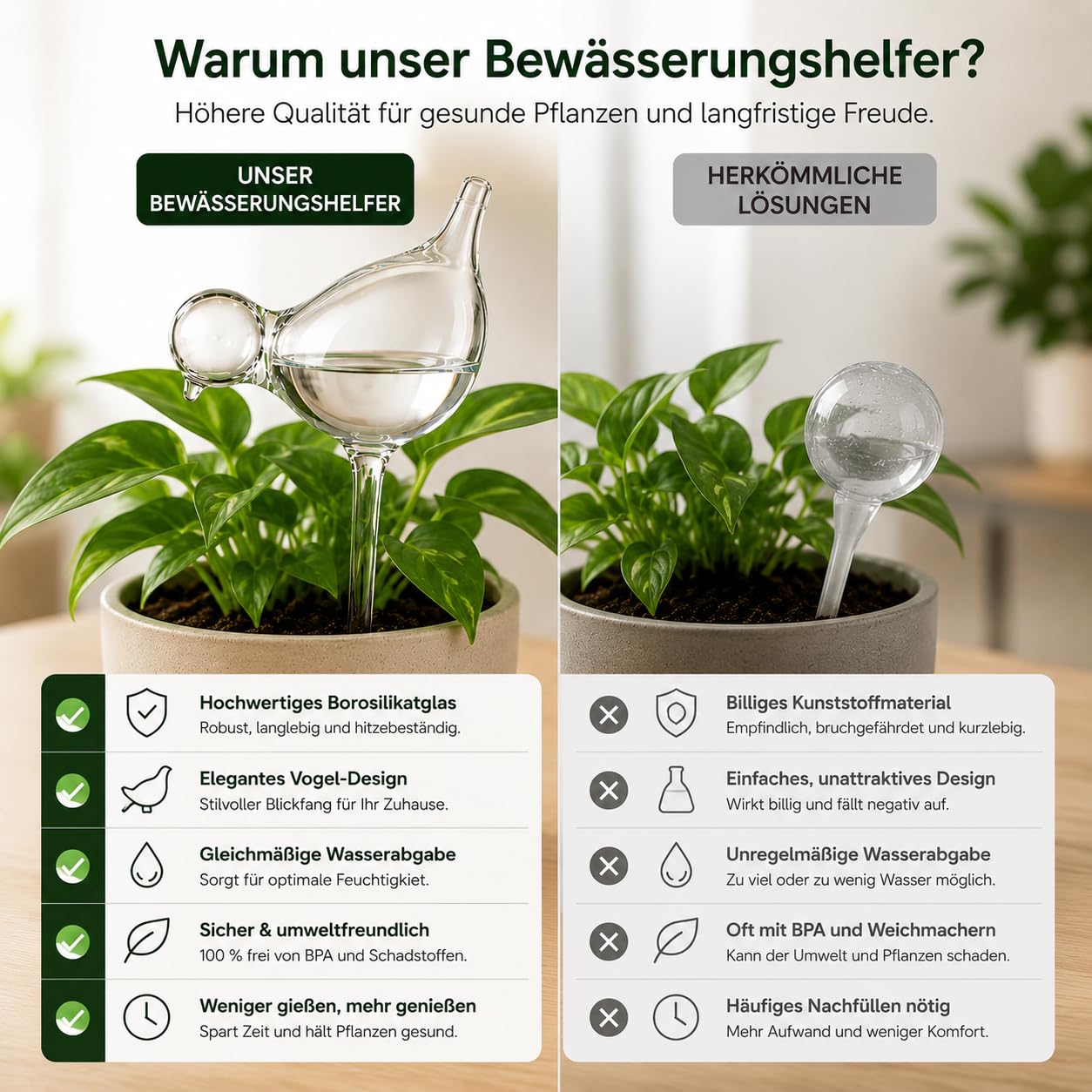 Vogel Bewässerungskugeln 6er Set aus Borosilikatglas 200ml Pflanzen