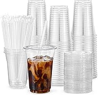 Vista 1 de VITEVER 100 Juegos - Vasos de plástico transparente de 12 oz con tapas y pajitas, vasos desechables para café helado, batidos, malteadas, bebidas