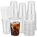 VITEVER 100 Sets - 12oz Clear Plastic Cups with Lids and Straws, Disposable Cups for Iced Coffee, Smoothie, Milkshake, Cold Drinks