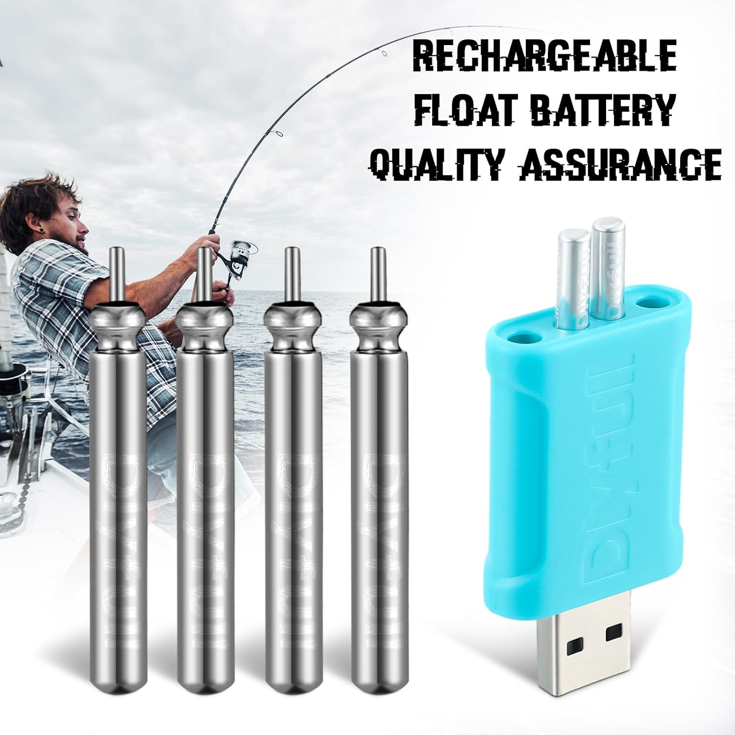 Copkim 8 Pcs Fishing Bobbers Battery Rechargeable and 2 Pcs Float Battery Charger Lighted up Night Bobber Batteries Night Fishing Accessories Tackles
