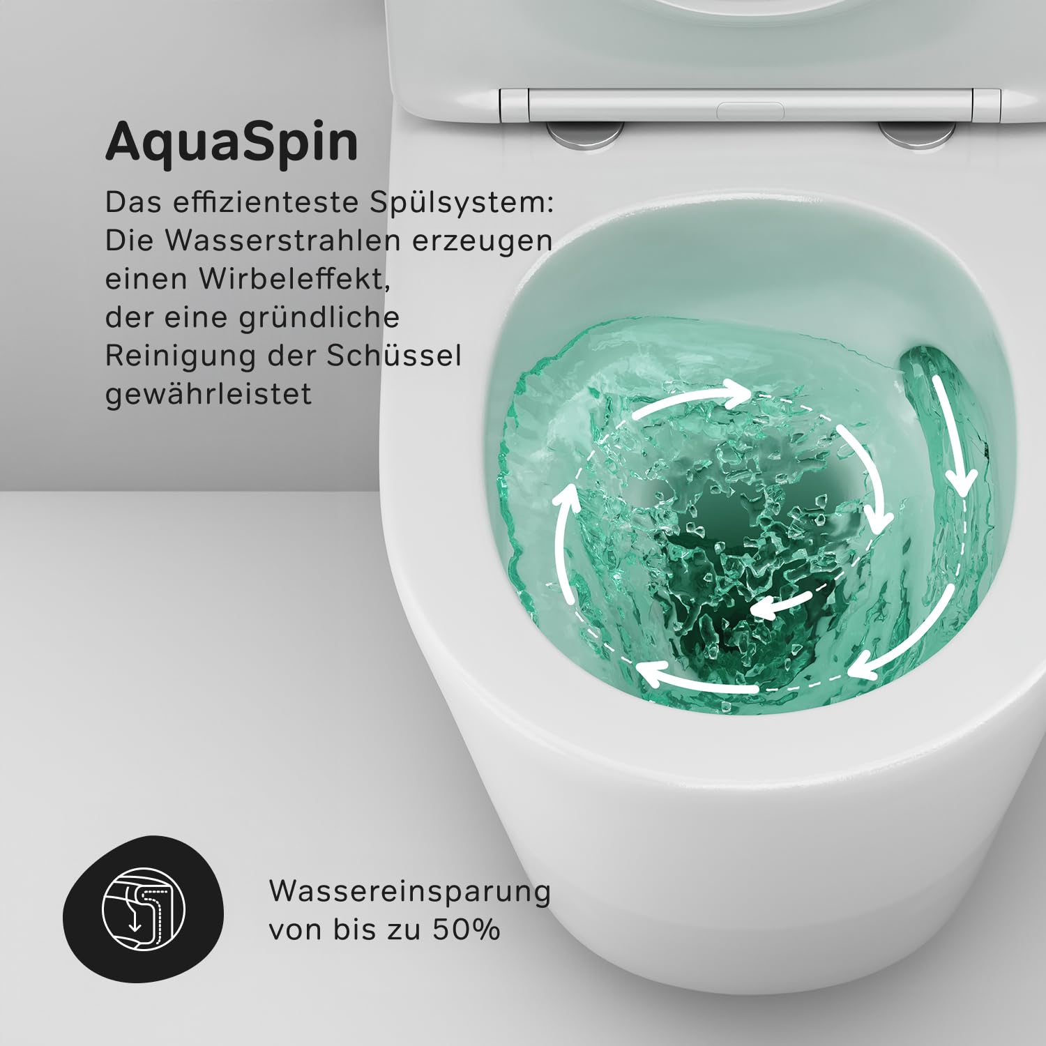 AM.PM Spike – WC suspendu sans rebord en céramique avec système d'abaissement automatique, WC suspendu AquaSpin, cuvette WC, blanc, 50 cm de long