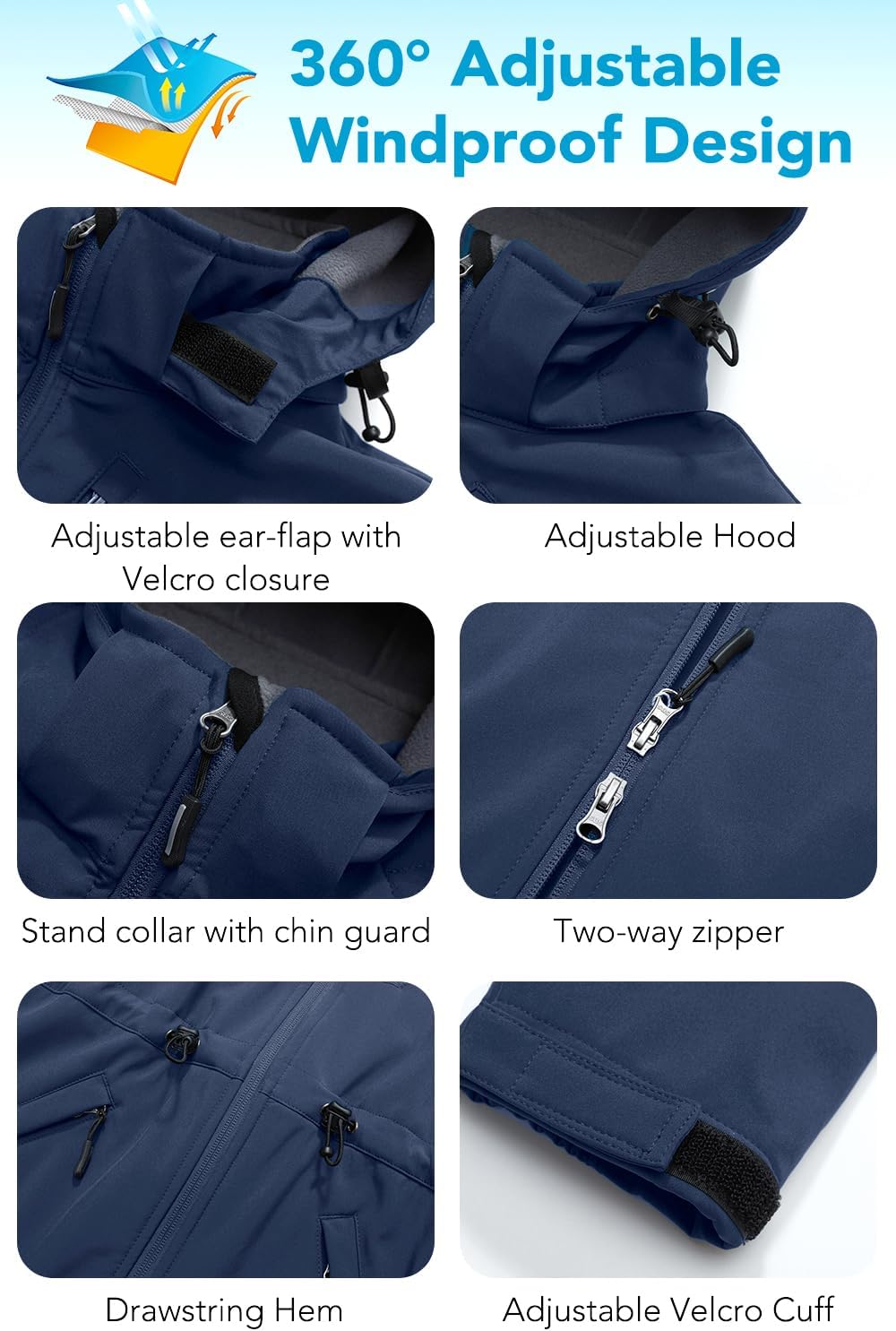 Women’s Softshell Jacket Lightweight Long Rain Coat Hooded Waterproof Windproof Fleece Lined Insulated Windbreaker - Image 6