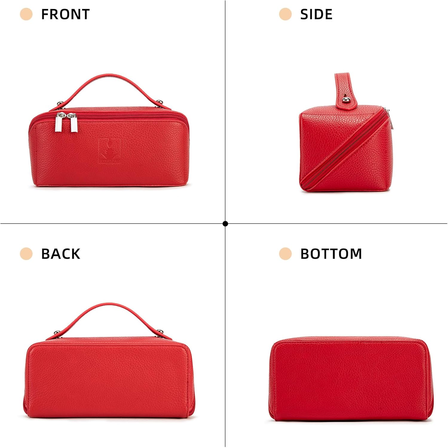 ROYALFAIR Travel Makeup Bag,Large Capacity Cosmetic Bags for Women, PU Leather Waterproof Portable Pouch Open Flat Toiletry Bag Make up Organizer with Divider and Handle (red) - Image 2