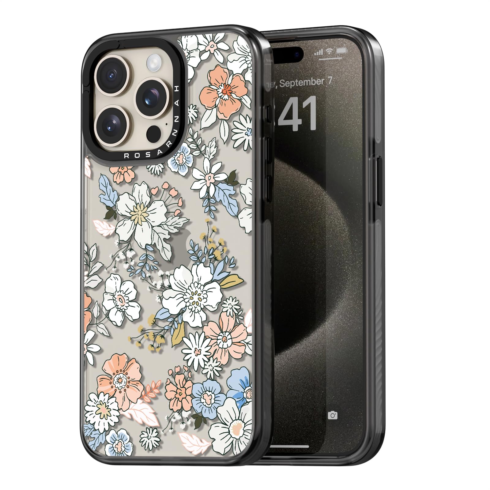 Coque iPhone 15 Pro Max noire antichoc et esthétique avec cordon fleur chic - 8