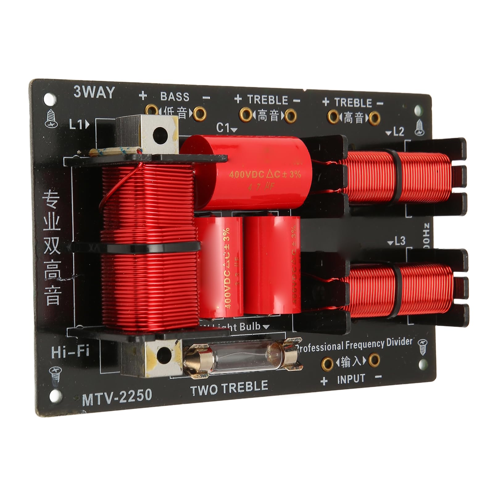 400-W-Lautsprecher-Frequenzteiler, 3-Wege-2-Einheit-HiFi-Audio-Lautsprecher-Crossover-Verteilerplatine, Treble-Bass-Frequenzteilermodul