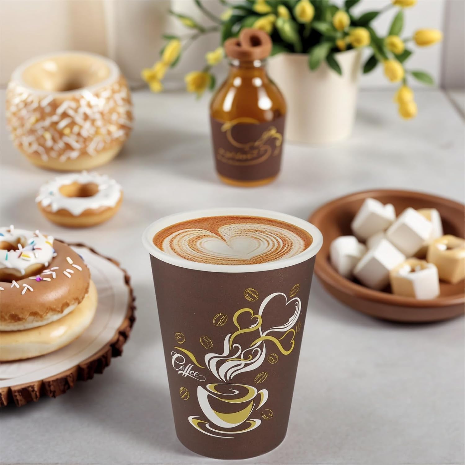 300pcs 12oz Disposable Coffee Cups Bulk Thickened Paper Coffee Cups for Hot Beverage, Cafes, Offices, Homes, Parties, Picnic Travel, Winter Christmas Holiday Indoor & Outdoor Activities, Brown - Image 8