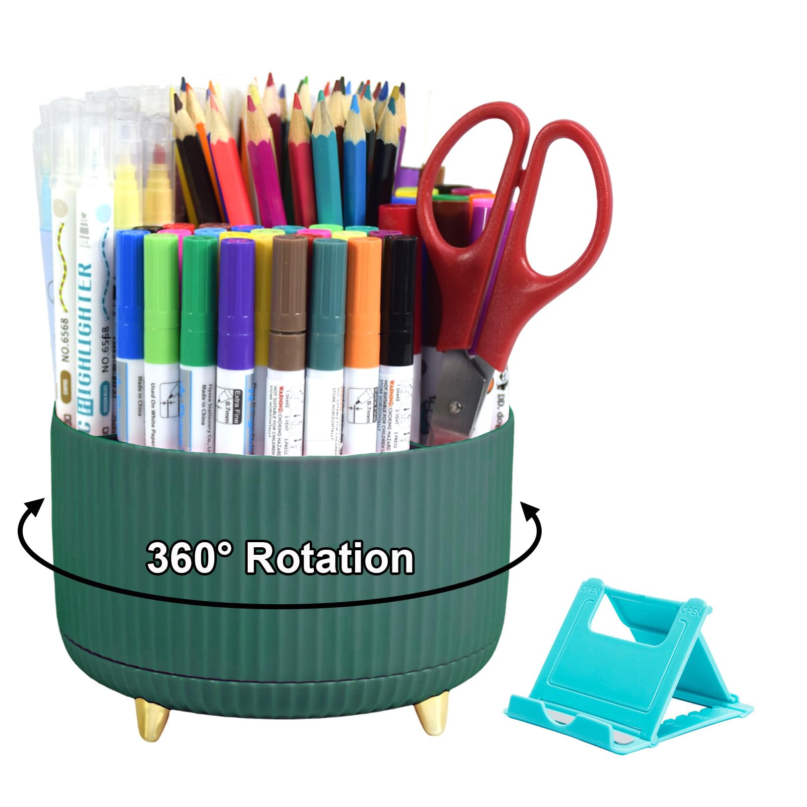 Cylogia Desk Organiser, 360°Rotating Degree Pen Holder for Desk Accessories, Stationary Organiser With 5 Compartments, Pen Pot for Office School Home