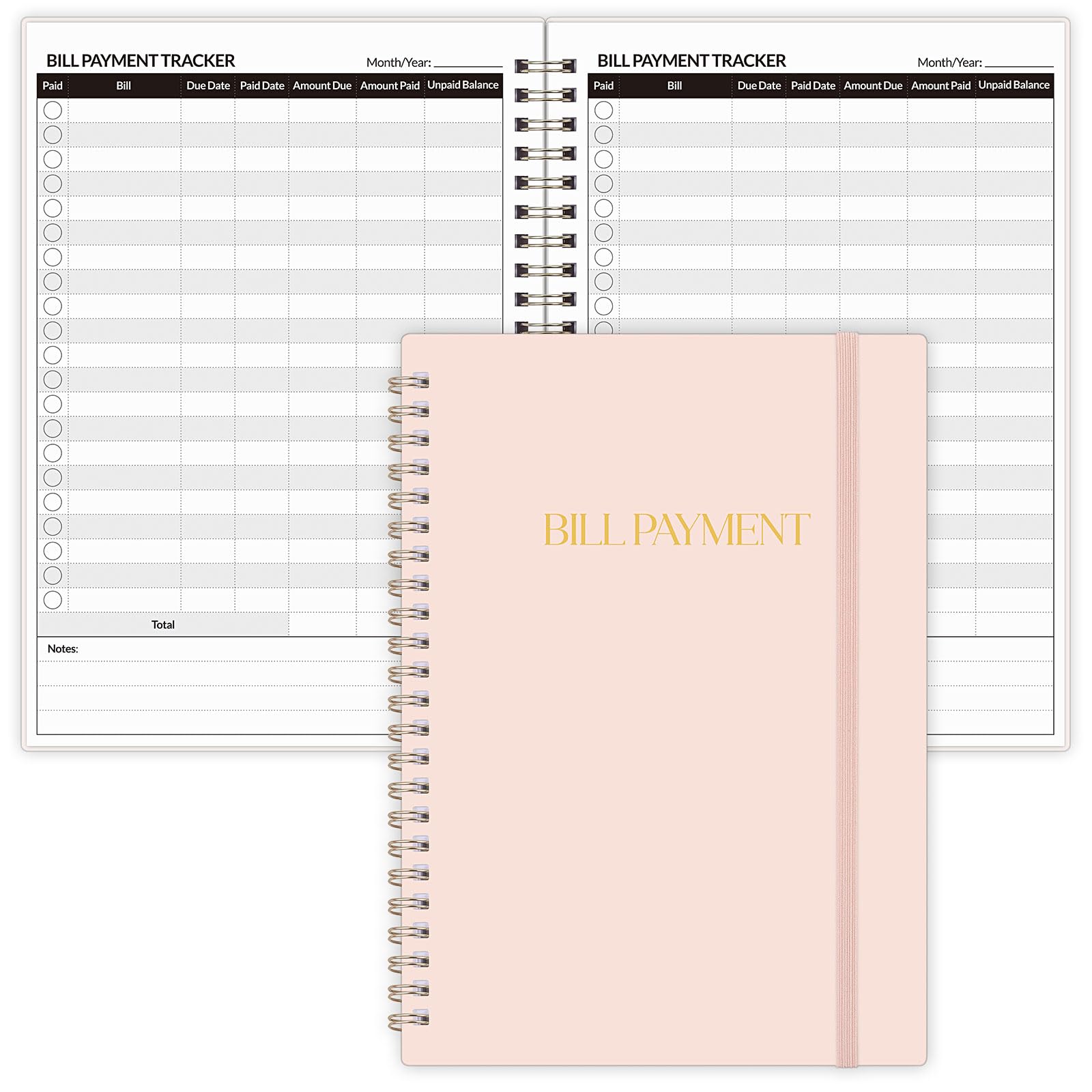 Bill Tracker Notebook, Monthly Bill Payment Checklist, 6" x 8.5", Bill Organizer with Back Pocket for Personal Budgeting Financial, 128 Pages