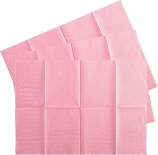 MAQIHAN 75pcs Dental Bibs Disposable - Pink Disposable Dentist Bibs for Nail, Tattoo, Lash, Paper Towels, Napkins, Desk Mat for Nail Table, Tattoo Tray Covers, Nail Tech Art Essential Stuff Supplies