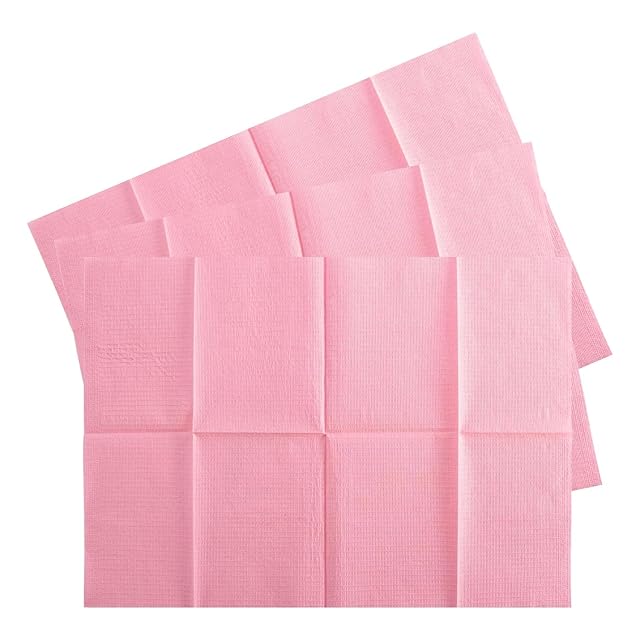 MAQIHAN 75pcs Dental Bibs Disposable - Pink Disposable Dentist Bibs for Nail Tattoo Lash Paper Towels Napkins Desk