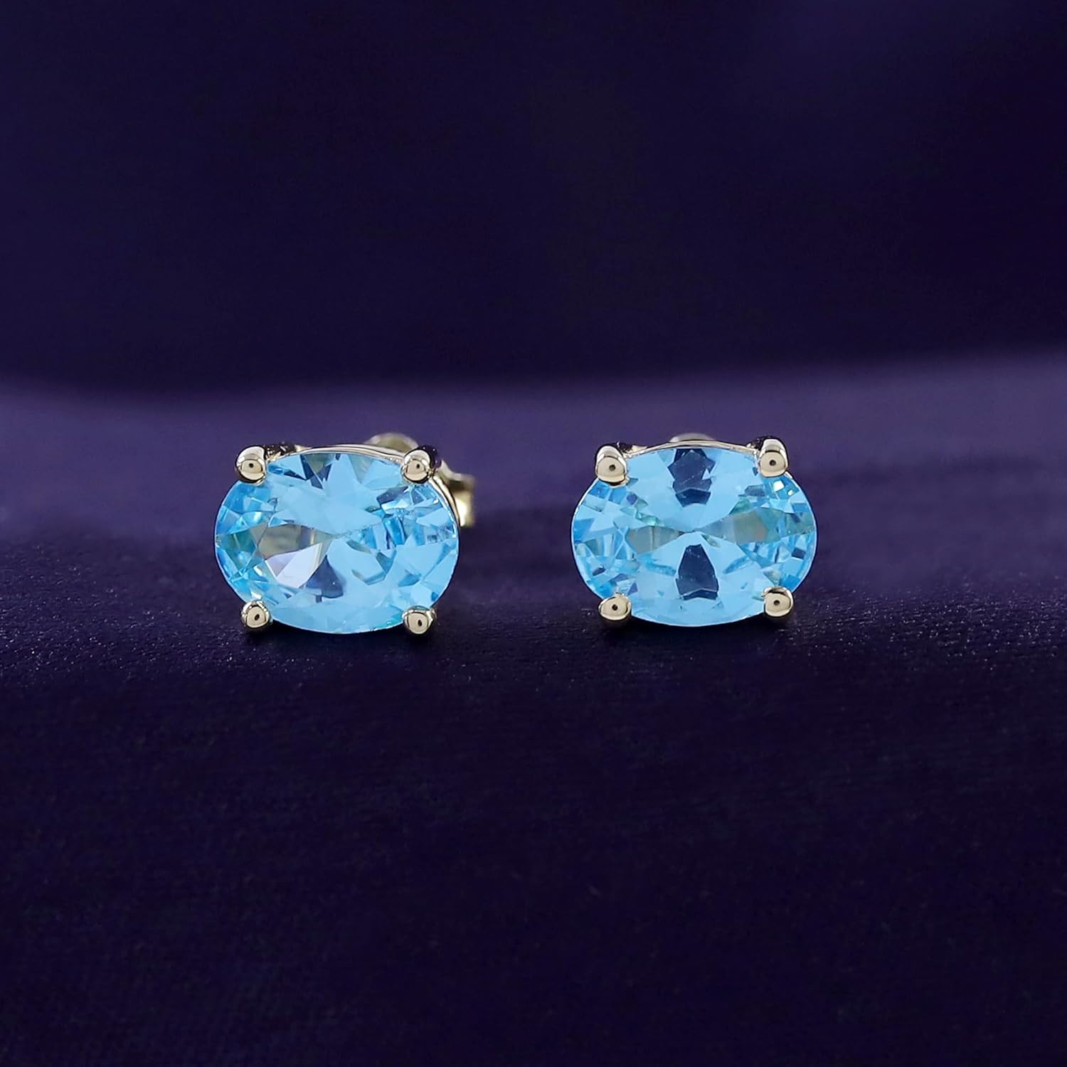 Birthstone Solitaire Stud Earrings for Women, 8x6mm Oval Cut Simulated Gemstone Studs in 14K Yellow Gold Plated 925 Sterling Silver Push Back Earrings, Jewelry Gift for Her - Image 3