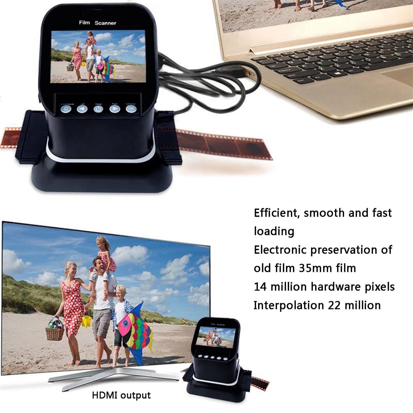 EscáNer De PelíCulas Y Diapositivas De 120 Mp, Visor De Diapositivas Todo En Uno Con Pantalla Lcd Y Ranura Para Tarjeta Sd. Convierte Diapositivas Y Negativos De 35 Mm (135, 110 Y 126)
