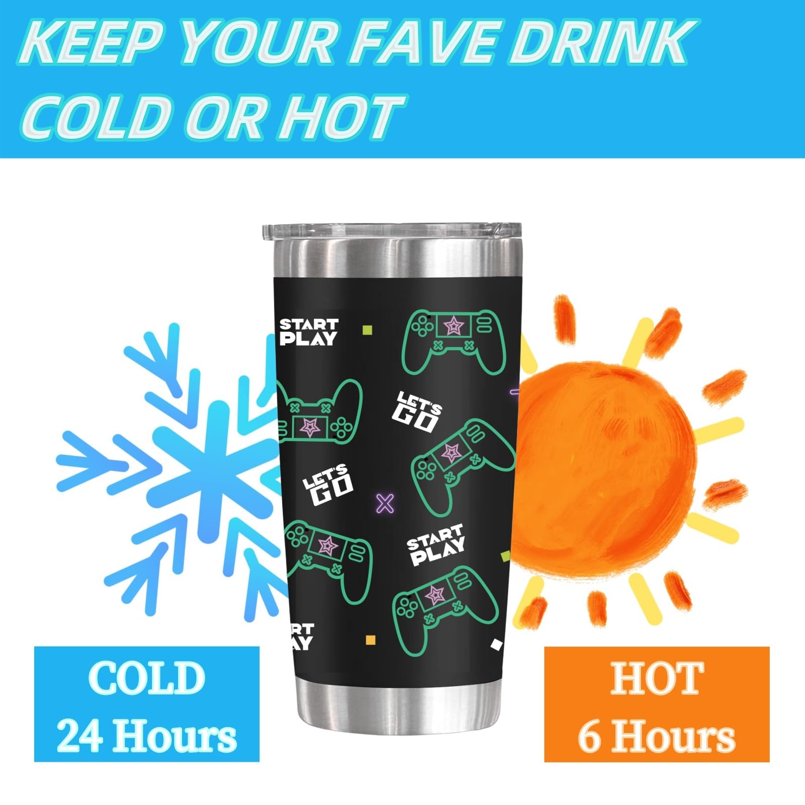 Taza para jugadores, regalo para adolescentes y niños, adolescentes, hombres, hijo, papá, novio, marido, padre, Pascua, cumpleaños, Navidad, controlador de videojuegos, taza de acero