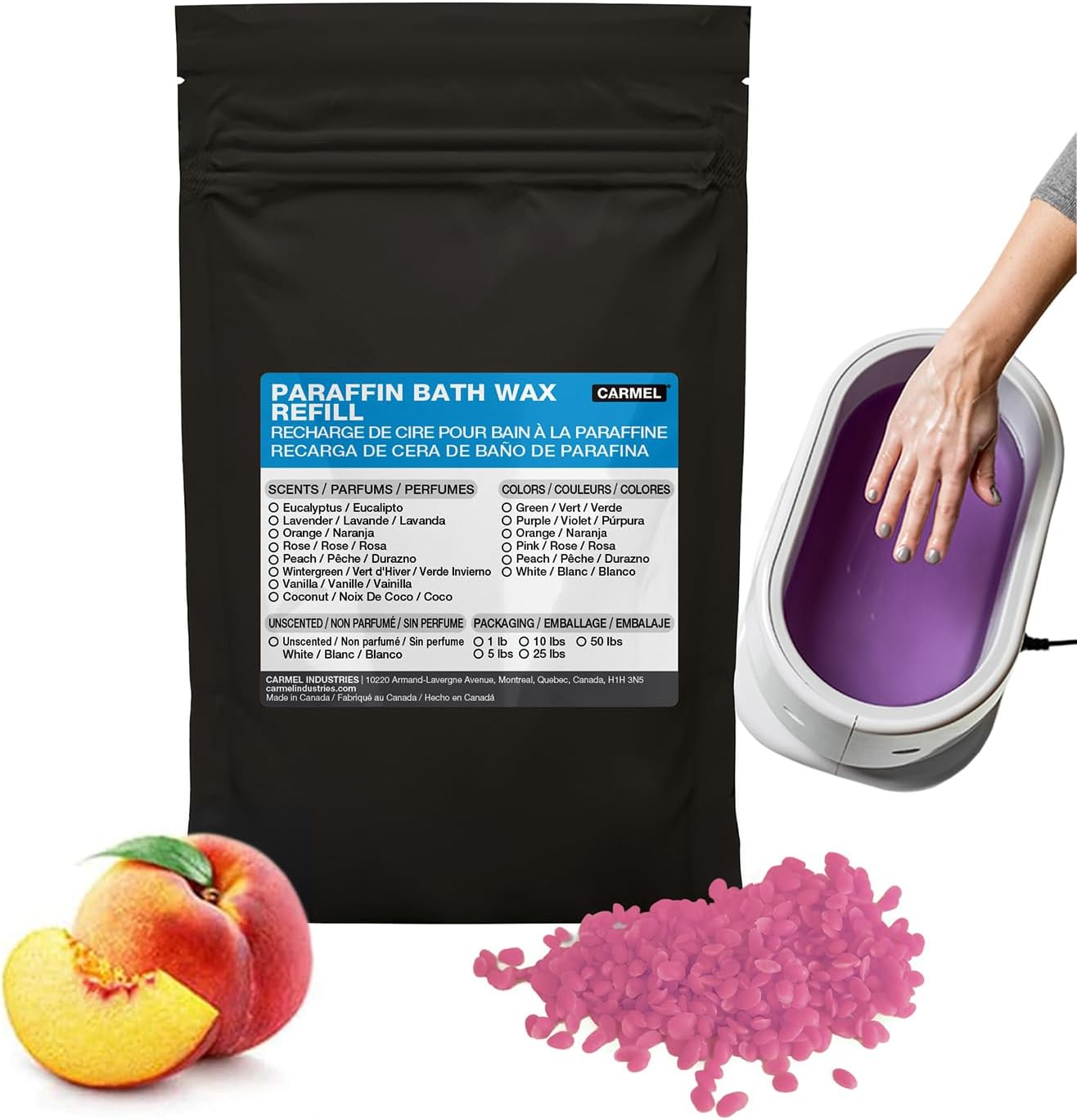 Carmel Paraffin Bath Wax Refill, Peach (1 lb), Peach Scented Wax Beads, for Hands & Feet