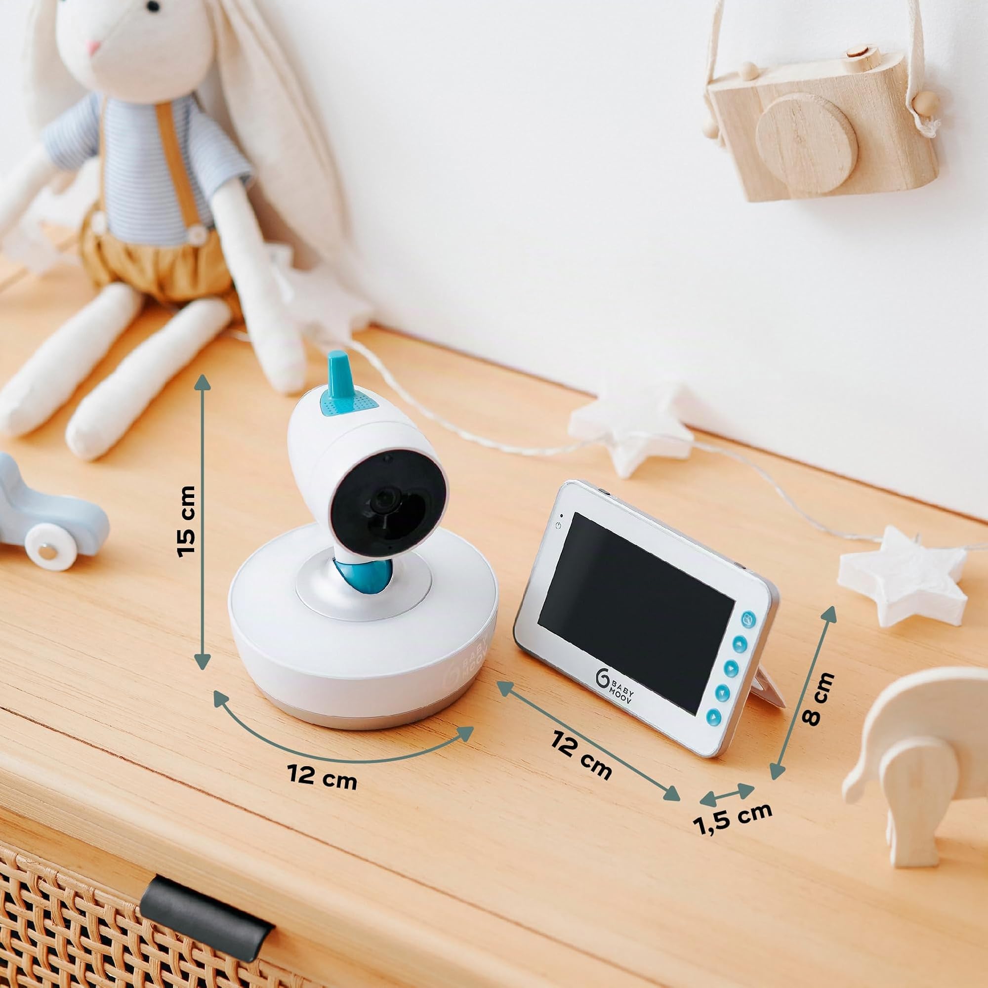 Babymoov YOO Moov Vigilabebé con Cámara Motorizada, Pantalla LCD Color de 4.3", Visión Nocturna, Rotacion 360°, Lamparita y Nanas, Alcance 300 m