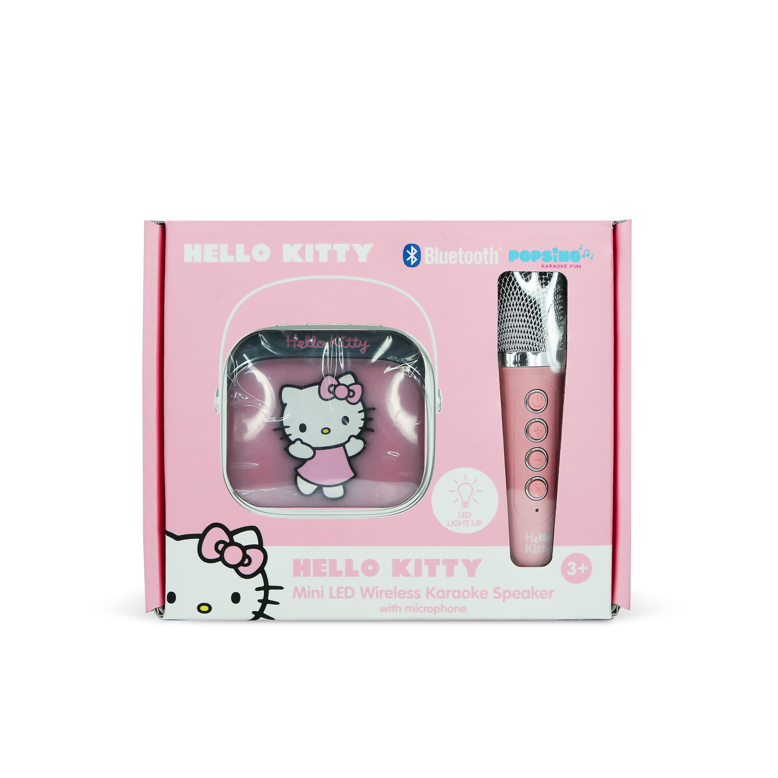 Hello Kitty Mini haut-parleur de karaoké LED sans fil avec microphone Bluetooth Rose Changement de couleur