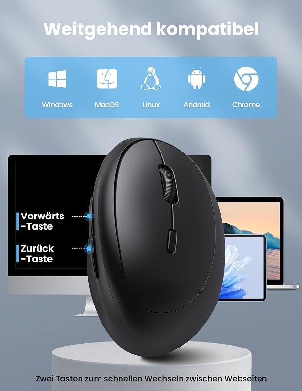 TECKNET Ergonomikus Bluetooth Egér Vezeték Nélküli 3 Eszközhöz 4800 DPI Csendes